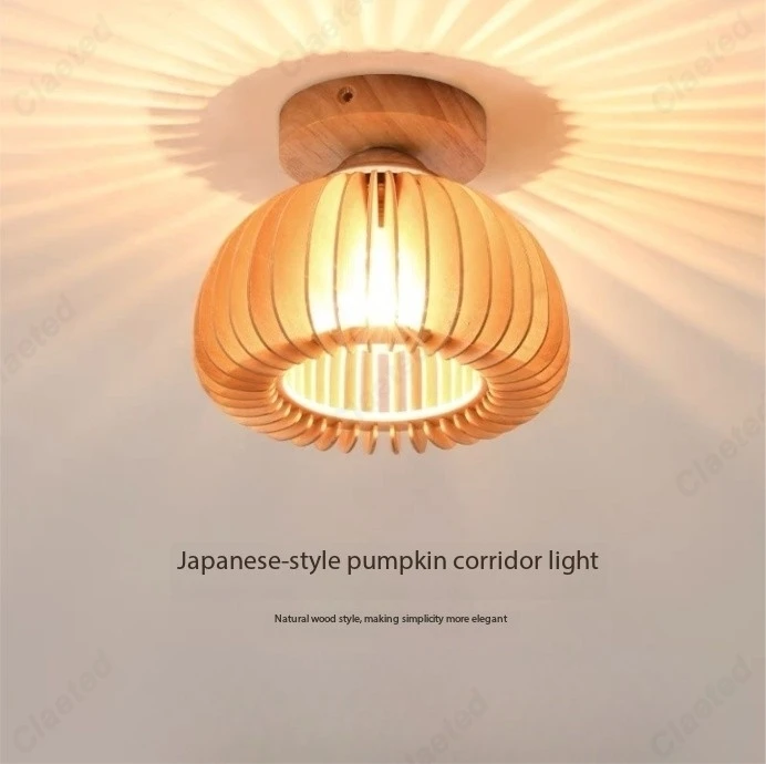 

Japanese-style LED Pumpkin Ceiling Lamp Wood Art Living Room Corridor Porch Balcony Lighting Lamps
