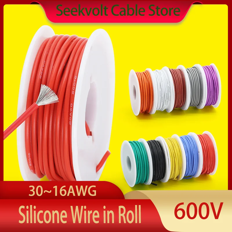 Soft Flexible Silicone Wire Heat Resistant Tinned Copper Insulated Cable in Roll - Multiple AWG Sizes Available (30~16)