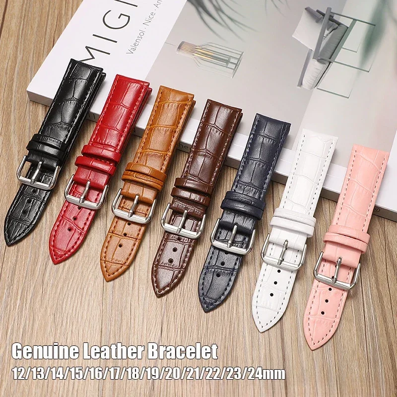 Genuine Leather Watchband 12/13/14/15/16/17/18/19/20/21/22/23/24mm Crocodile Pattern Straps Mens Replacement Universal Bracelet