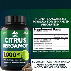 Citrus bergamot capsule extract, Citrus bergamot 1000mg - used for heart, immune system support, and healthy aging-