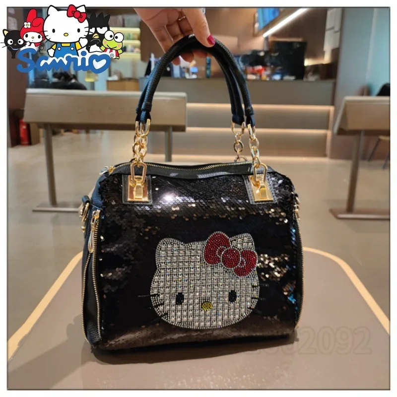  Hello Kitty Sequined Women's Handbag Luxury Brand Fashion Women's Sequined Shoulder Bag Large Capacity Casual Women's Bag