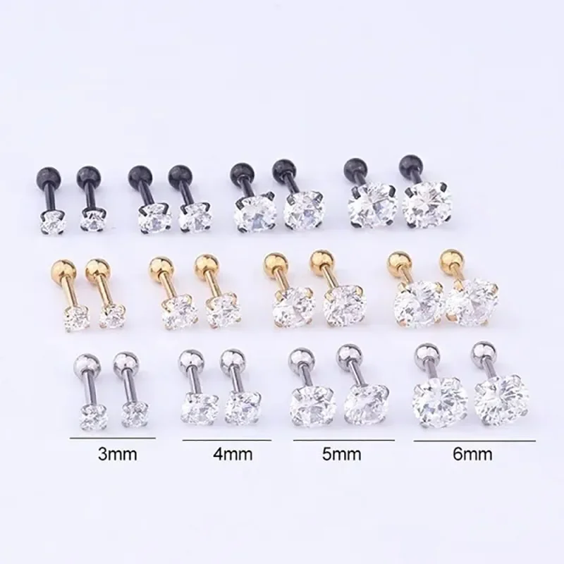 1pair 3/4/5/6mm Round Forward Helix Cartilage Piercing Tragus Stud Conch Snug Ear Lobe Earrings Surgical Steel Piercing Jewelry