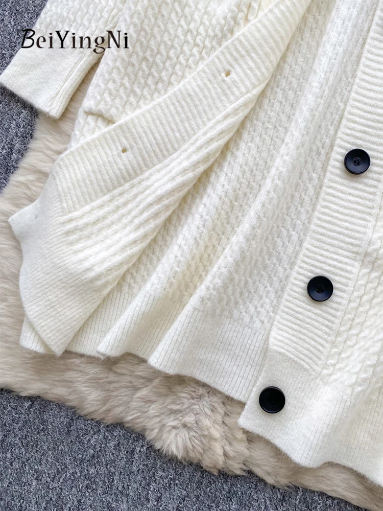 Beiyingni أنثى طويلة بالأزرار 2025 خريف شتاء واحدة الصدر معاطف طويلة المرأة عادي تريكو فضفاض أبلى معطف شتاء