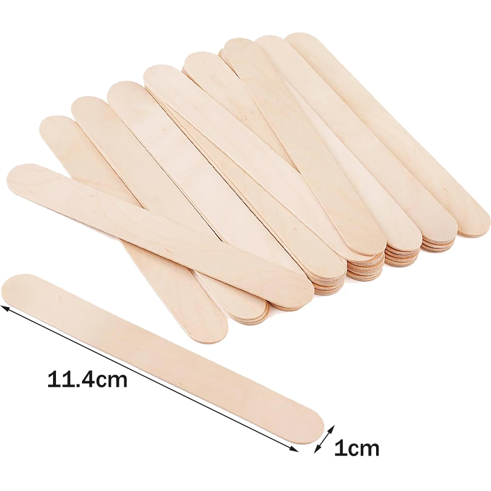 50pcs 11.4cm Natural Wooden Popsicle Jumbo Craft Mixing Stick Multi-Functional Ice Cream for DIY Wood Paint Plant Labels Making