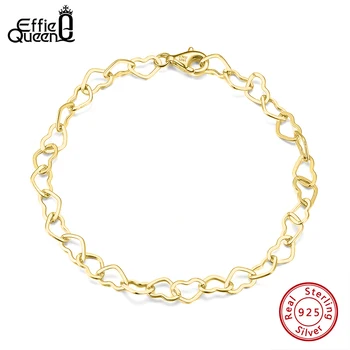 EFFIE Queen 14K Gold Rolo Heart Link Chain Bracelet Elegant 925 Sterling Silver 5mm Chain Bracelet Jewelry Gift for Women SB99