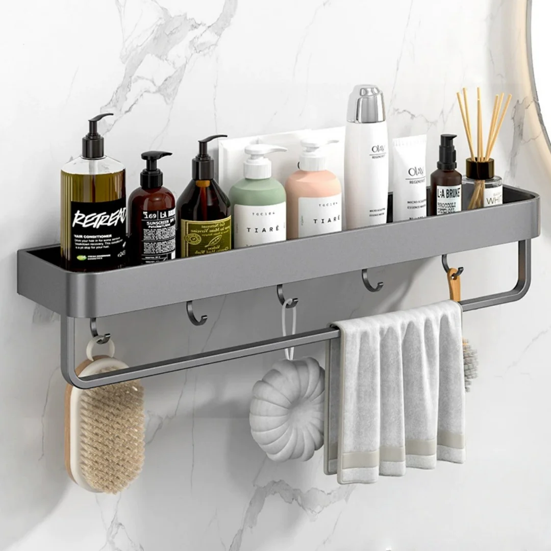 Gray Bathroom Storage Holder Bathroom Shelf Aluminum Bathroom Corner shelf Wall Mounted Black/White Kitchen Storage holder