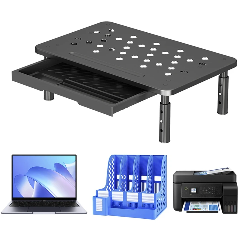 Super Sale Computer Monitor Stand 3 Height Adjustable Computer Rack with Drawer Elevated PC Screen Stand Reduce Neck Strain