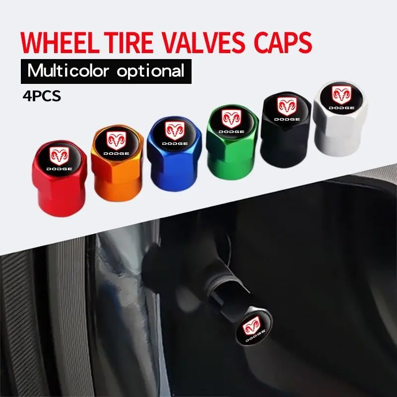 4Pcs Car Tire Valve Cover Wheel Protection Dust Caps For Dodge Caravan Neon Viper Journey Demon RAM 1500 3500 SRT SXT Charger