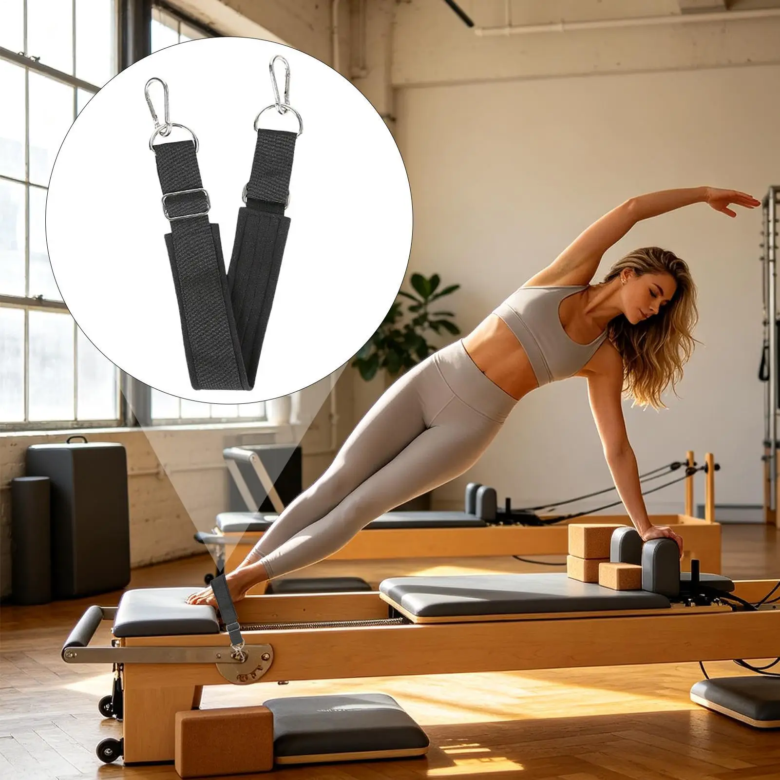 Picture 3: Reformer Footstrap Double-Loop Thickened Non-Slip Adjustable Yoga Pilates Reformer Foot Strap For Home Gym Studio Hotel