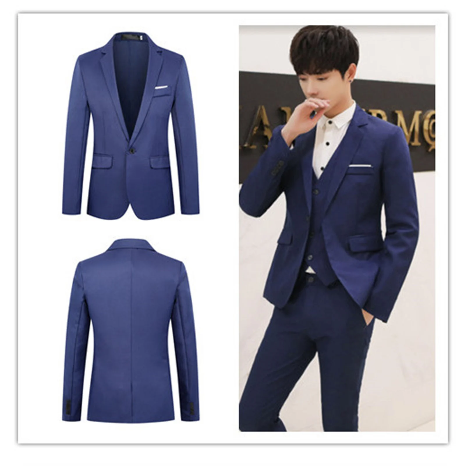 Men's One Button Business Suit Anti-Static Stain-Resistant & Wrinkle-Resistant for Wedding Birthday Party Commencement Day