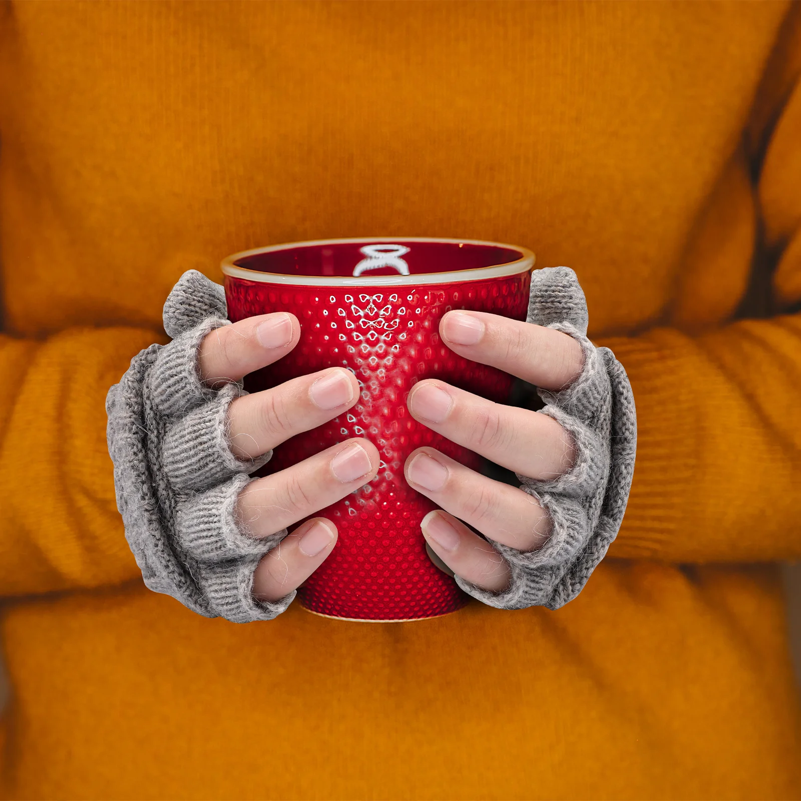 

1Pair Warm Half Finger Gloves for Women Wool Convertible Mittens with Fold-Back Flap Ideal for Winter Outdoor Running Driving