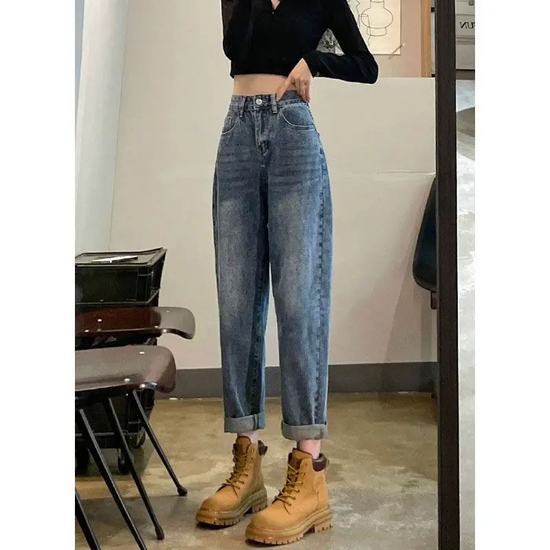 Pantalones vaqueros Vintage coreanos para mujer, Jeans de cintura alta Y2K para novio, pantalones holgados de pierna recta para mamá, pantalones vaqueros casuales Grunge