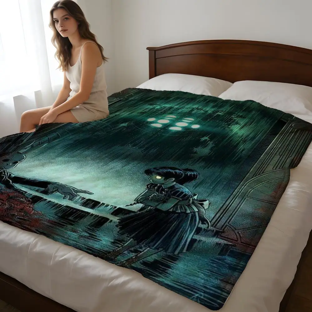 Manta de felpa corta de alta densidad para sofá, para siesta, habitación con aire acondicionado, suave y agradable para la piel, Bioshock Rapture