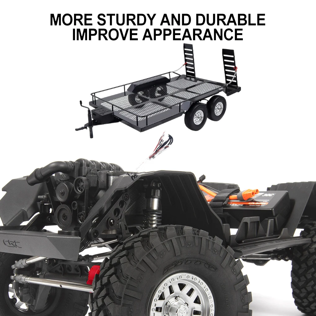 RCGOFOLLOW 1/10 Scale Single Axle Flatbed Heavy Duty Truck Trailer for RC Rock Truck Buggy TRX-4 TRX4 Axial SCX10 RC4WD D90 CC01