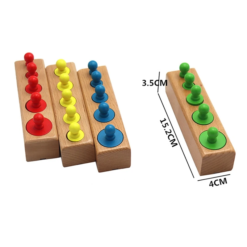 Bloques de cilindros de madera para niños, Juego de 4 piezas, juguetes de aprendizaje coloridos, regalo para niños, 5 clavijas
