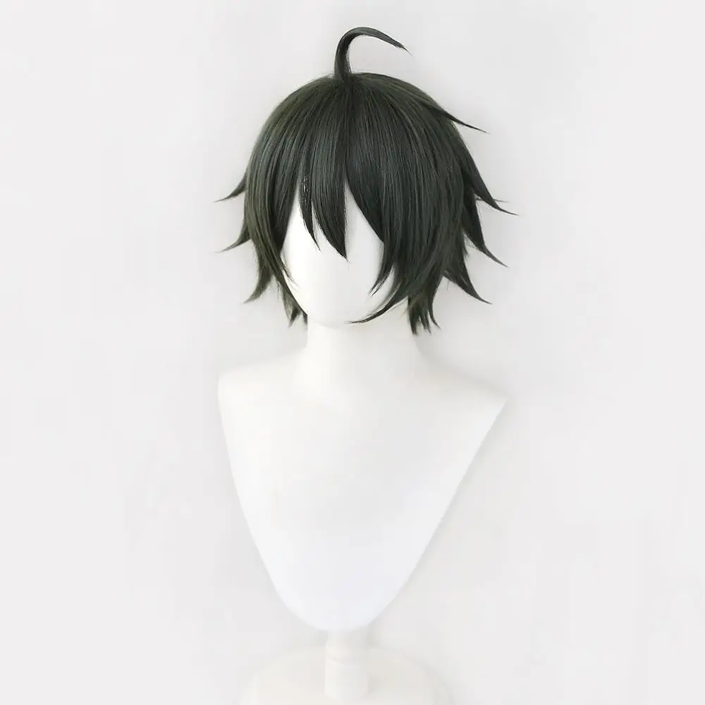 Anime Cosplay Wig Short Dark Green Hair Straight Hair Layered Wig with Bangs Heat Resistant Synthetic Hair Halloween Party Wigs view 4