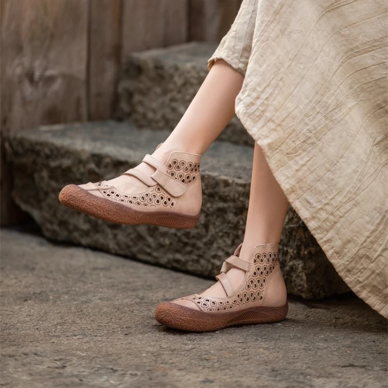 2025 New Women Sandals Lightweight Hollow Out Casual Sandals Summer Retro Handmade Women Shoes Leather Soft Bottom Mom Sandals image 6