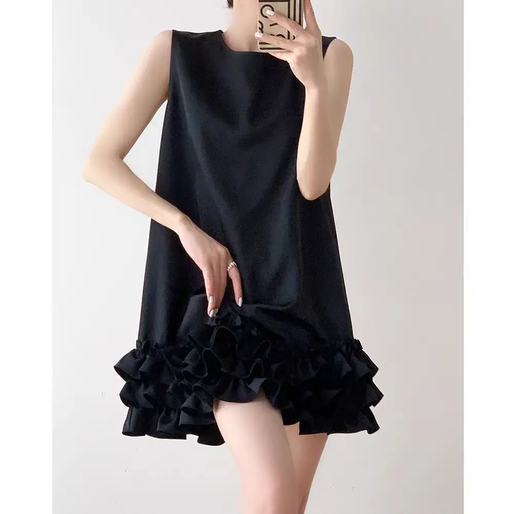 Short Black Hepburn Style A Line Mini Dress For Women\'s Sleeveless Black Party Summer Cake Dress 2024 X971