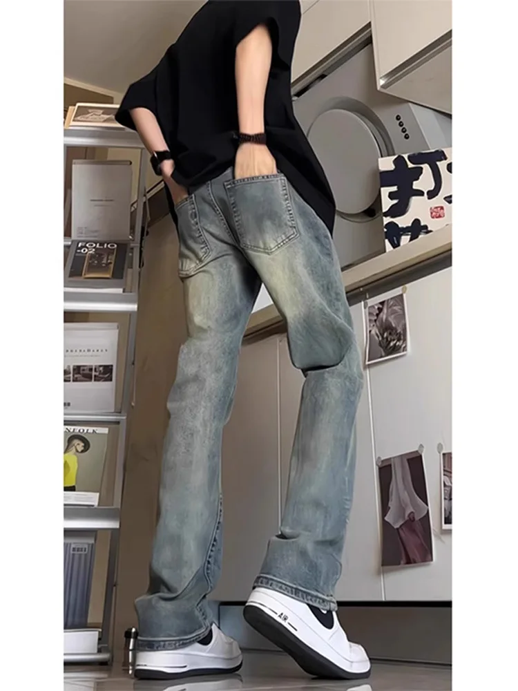 

Мужские джинсы American Retro Blue Knife: весенние, модные, зауженные, расклешенные, с высокой талией, прямые штанины, в стиле High Street