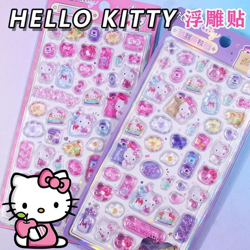 

Hello Kitty 3D Embossed Transparent Crystal Stickers - Cute Cartoon Small Patterns for Girls, Perfect for Phone Decoration