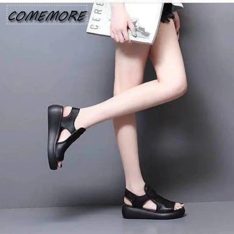 Platform Sandals Woman Summer 2023 New Open Toe Plus Size 35-40 Medium Heel Casual Wedges Sandals for Beach Office Buckle Strap