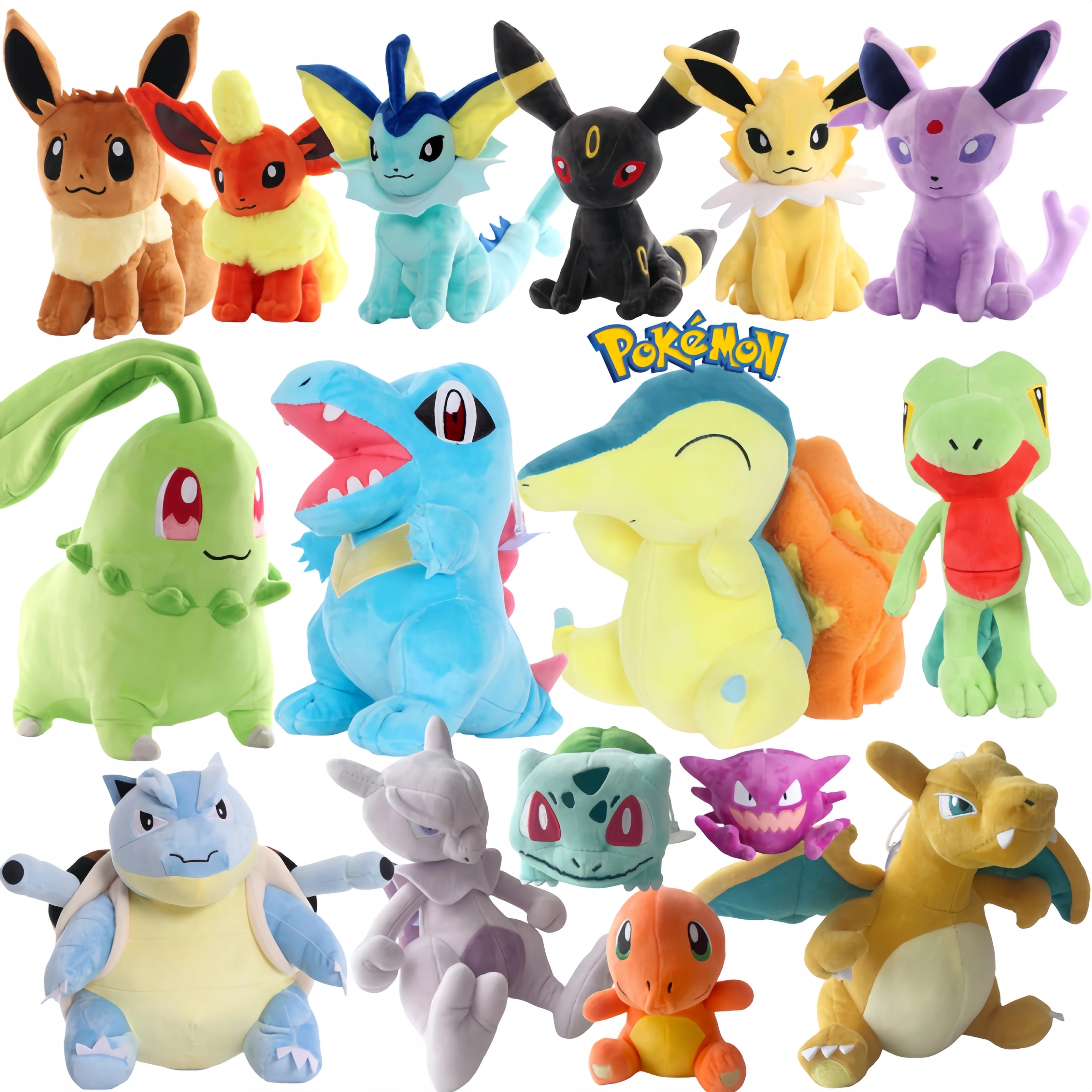 

Pokemon Chikorita Cyndaquil Totodile плюшевая Пикачу Чармандер Бульбазавр Пелуче Чаризард Генгар Иви семейная мягкая кукла в подарок
