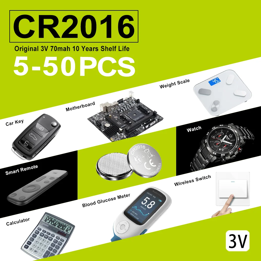 5PCS-50PCS CR2016 DL2016 ECR2016 GPCR2016 1.5V Lithium Manganese Dioxide Button Battery, Suitable for Calculators, Watches