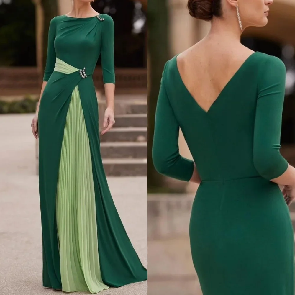 

Customized Jersey Sequined Ruched Formal Evening A-line O-Neck Bespoke Occasion Gown Long Dresses