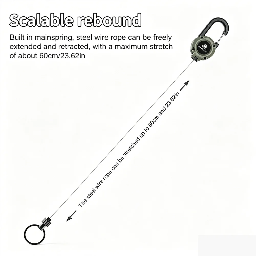 Strong Spring Steel Cable Retractable Keychain, Anti‑Lost Lanyard for Outdoor Sports Fishing Camping Daily Accessory