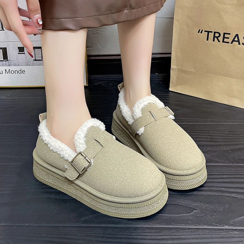 Winter New Women's Solid Color Round Toe Thick Bottom Non-slip Comfortable Plush Warm Snow Boots Women's Classic Slip-on Boots