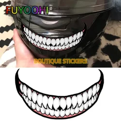 FUYOOHI pegatinas de tanque de combustible para casco de motocicleta, calcomanías de vinilo universales con lengua y dientes malvados, decoración divertida para ventana de cuerpo de carreras