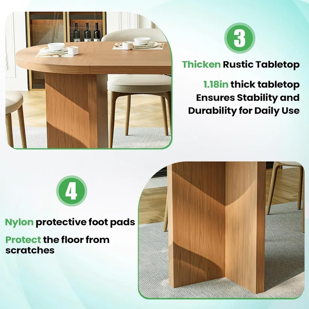 مقاعد طاولة طعام بيضاوية أنيقة 70.8 4-6، قاعدة مثلثة فريدة من نوعها، حواف مستديرة، حماية متينة من النايلون #6