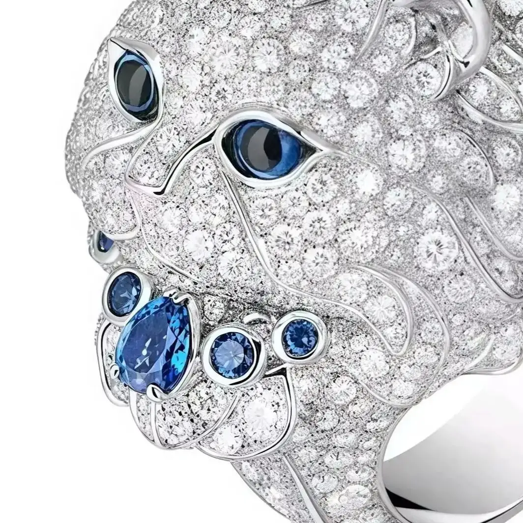 Winkin Winsin Luxury Lab Grown Gemstones Sapphire Rings For Woman GRC Certificated 925 Sterling Silver Animal Cat Ring Jewelry