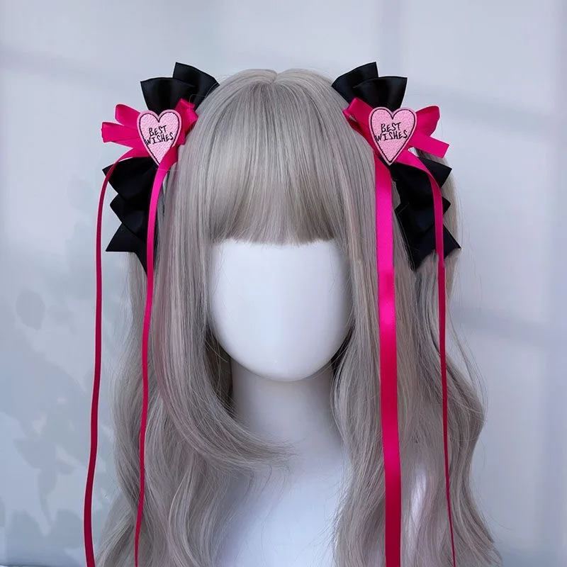 Harajuku Punk Headwear para Mulheres, Lolita Acessórios Clipe de Cabelo, Meninas Bow Tassel, Gótico Hairpins, Legal, Doce, Y2K