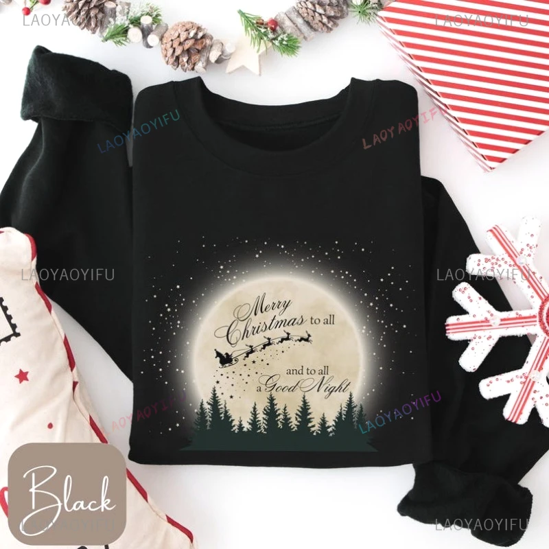 سانتا صورة ظلية القمر عيد الميلاد البلوز الكلاسيكية الرجعية نمط الحنين المدرسة القديمة نمط المرأة البلوز البلوز عيد الميلاد هوديس #1