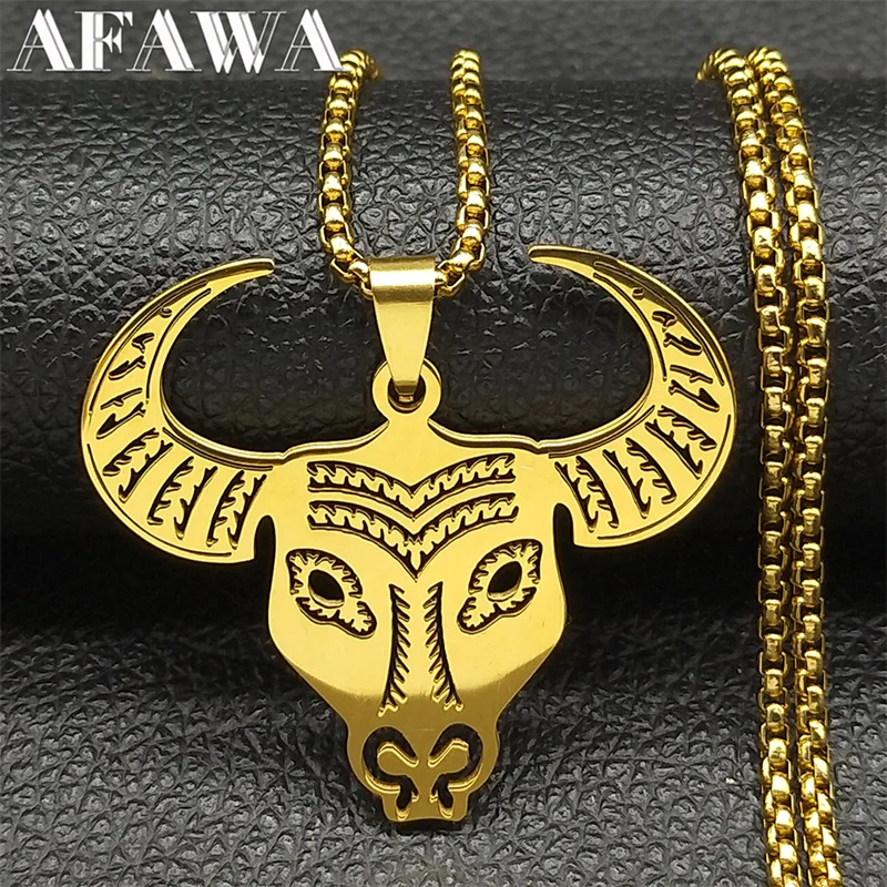 Animal Hollow Bull Head Pendant Necklace for Stainless Steel Men Women Gold Silver Color Punk Rock Chain Jewelry colar masculino