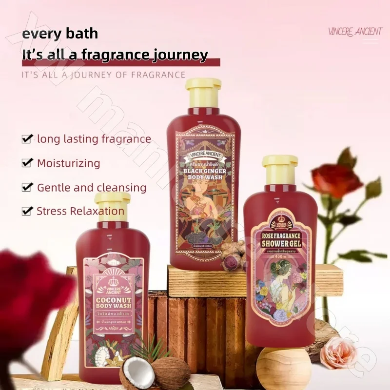 Thai Fragrance Shower Gel Cleansing, Moisturizing, Long-lasting Moisturizing, Refreshing and Luxurious Rose Nourishing 400ml
