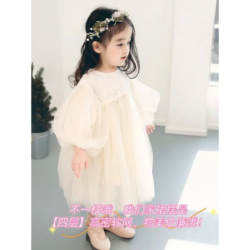 

Girls' Dress Spring and Autumn Style Little Girl Fashionable Stylish Puffy Princess Dress Baby Birthday Super Fairy Elegant Tull