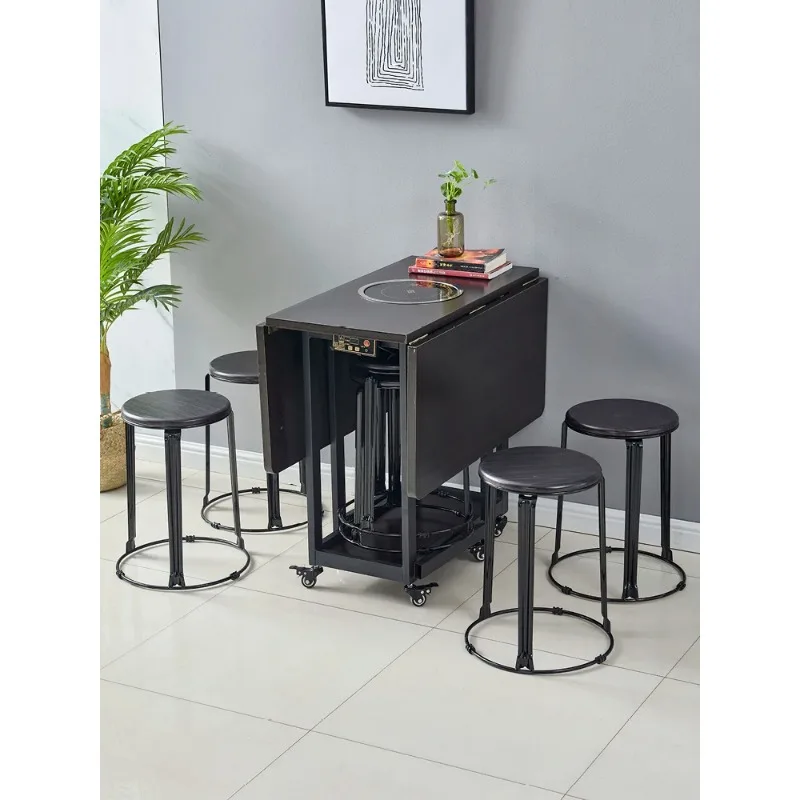 Foldable Induction Cooker Rectangular Dining Table Household Mobile Hot Pot Small Apartment Square Table 6 People Dining Table