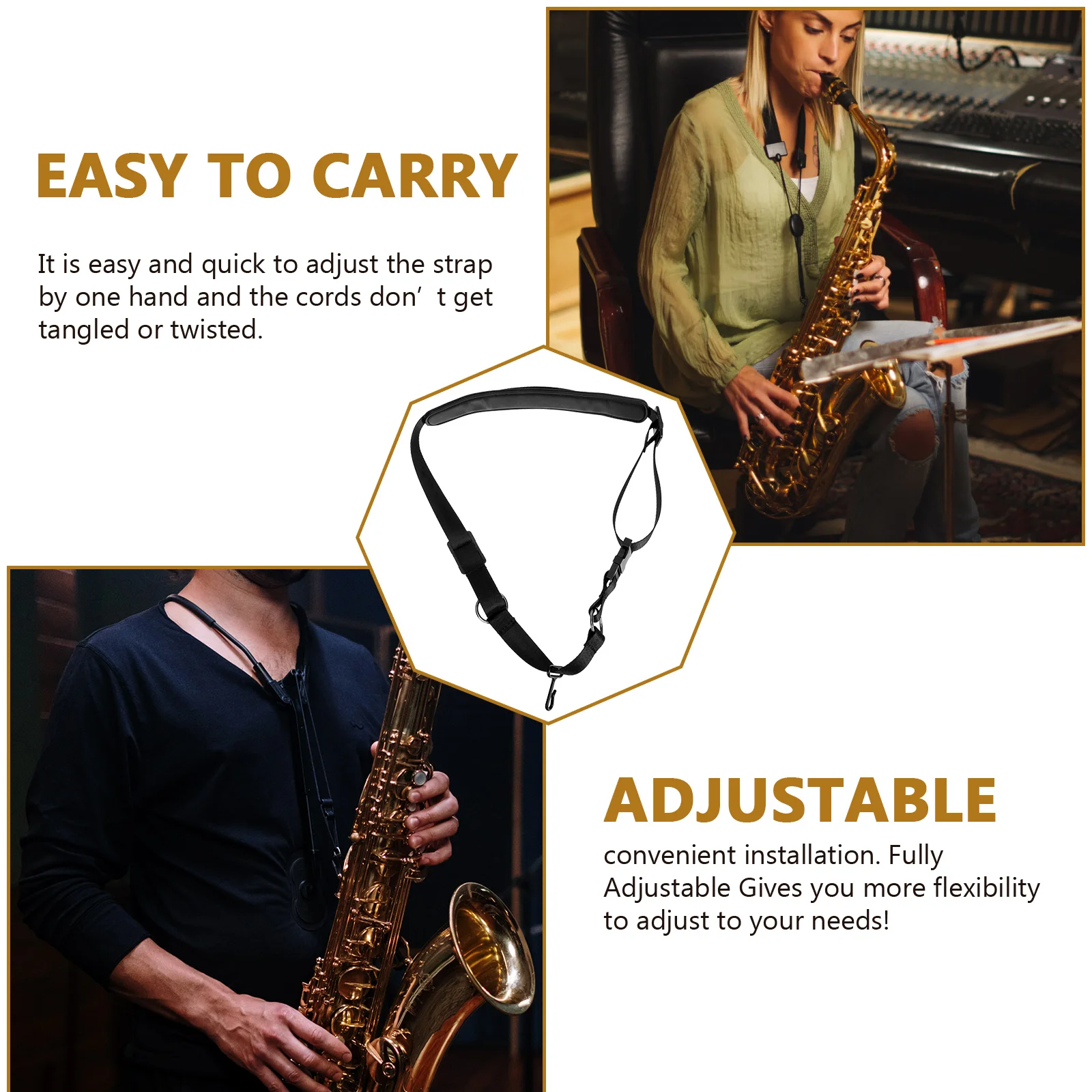 

Black Tube Neckband for Alto Tenor Saxophones Strap Harness Musical Instrument Belt Ribbon Accessories Stylish