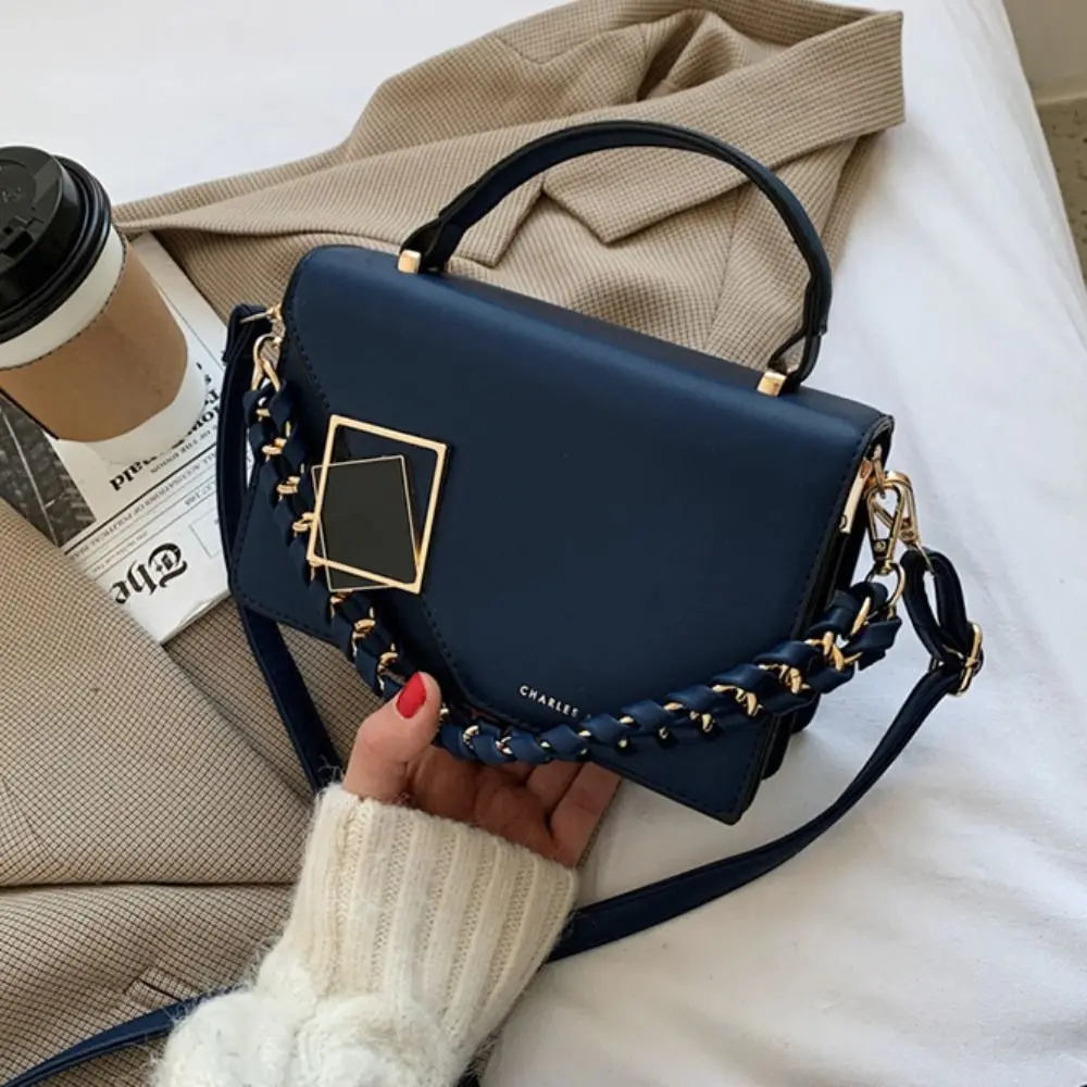 New Fashion Square Shoulder Bags for Women Solid Color PU Leather Texture Crossbody Bags Winter Luxury  Chains Handbags Purses