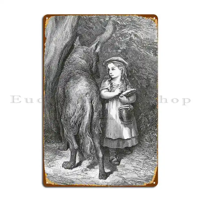 Red Riding Hood Meets Father Wolf Gustave Dore Metal Plaque Poster Funny Designing Club Printed Funny Tin Sign Poster