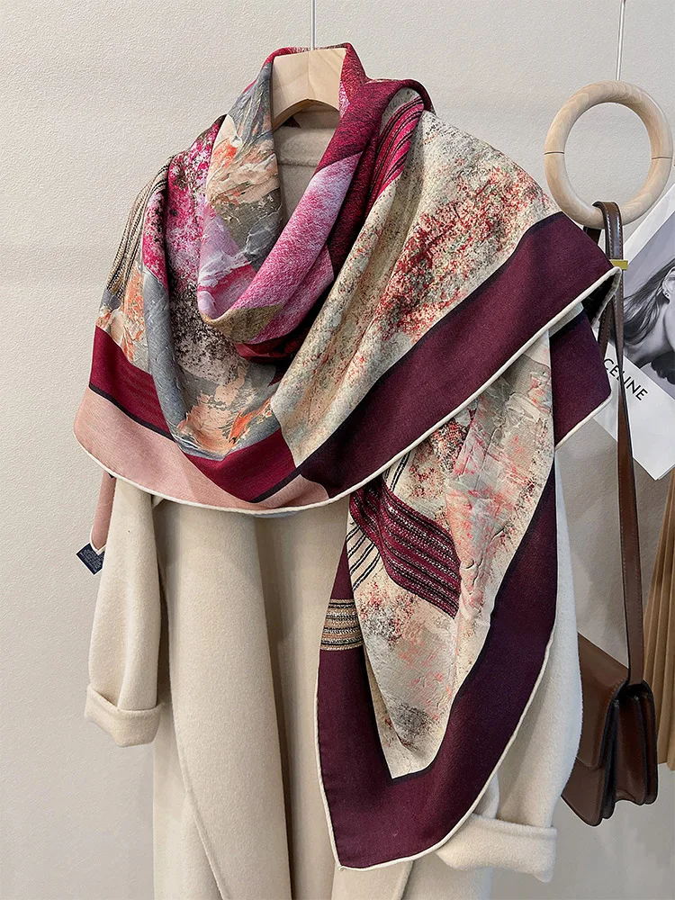 مزدوجة الوجه شالات الشتاء الفاخرة مصمم شالات النساء اليد رولارد وشاح الحرير والأوشحة الصوفية عاشق هدية الكريسماس 135 سنتيمتر #4