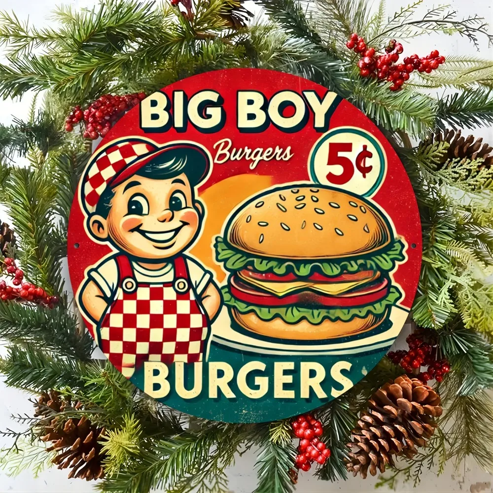 Letrero de metal vintage Big Boy Hamburger, decoración de 8.0 x 8.0 in para cocina, comedor, hogar, garaje y más