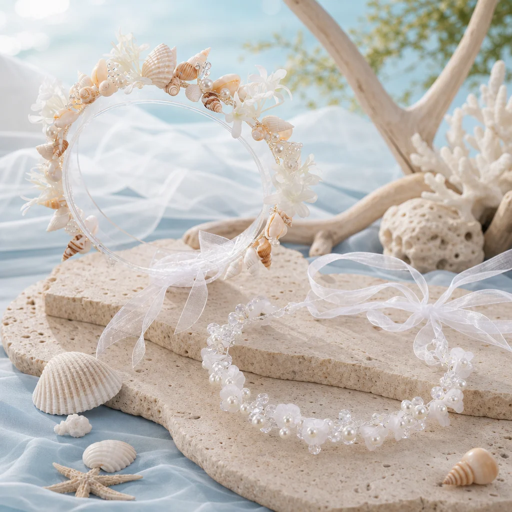 Hair Accessories Set Elegant Beach Vacation for Women Shell Headband Crystal Hair Jewelry Holiday Photo Prop Gift