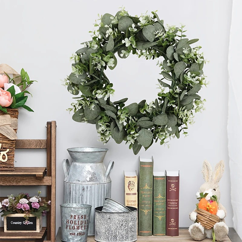 Simulated Flower Wreath Door Decoration Eucalyptus Leaves Flower Wreath Front Front Door Green Flower Wreath Hanging Pendant