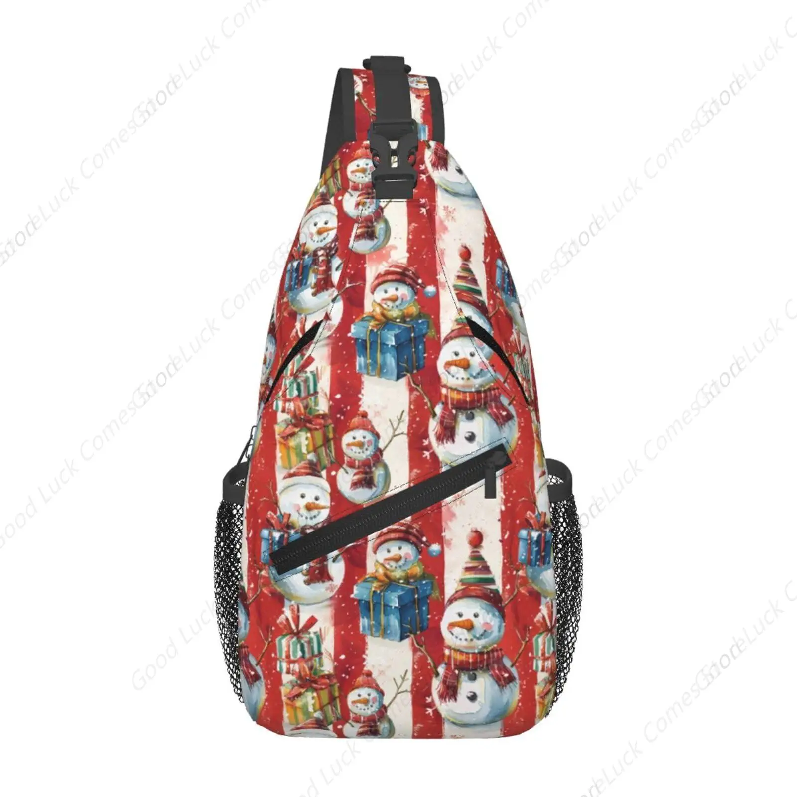 Christmas Sling Bag Snowman Crossbody Shoulder Bag Cups Candy Canes Casual Daypack Bag Gym Cycling Travel Hiking