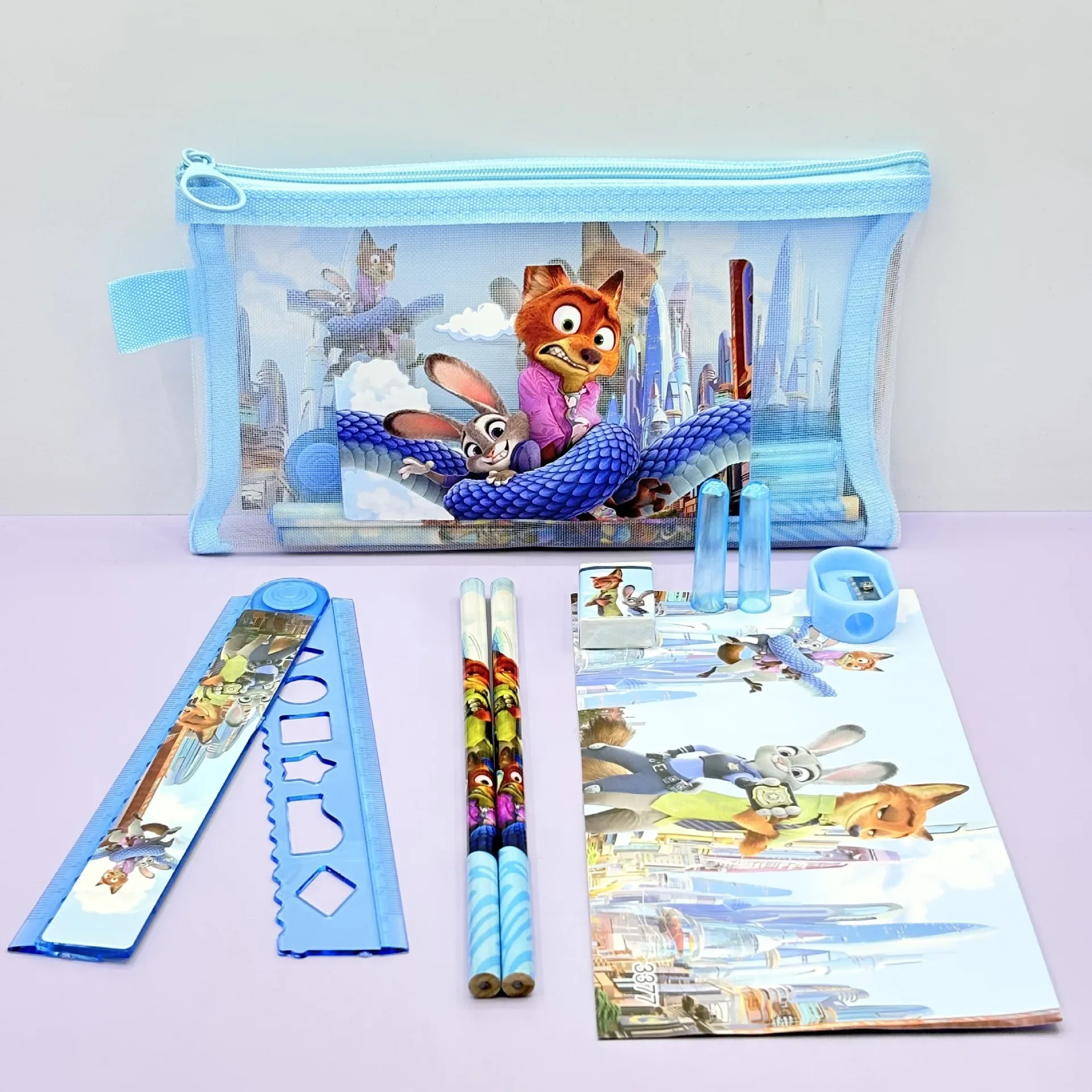 Cute Blue Cartoon Cat Kids Stationery Set Pencils Ruler Sharpener Pen Bag Eraser Back‑To‑School Student Birthday Gift view 4