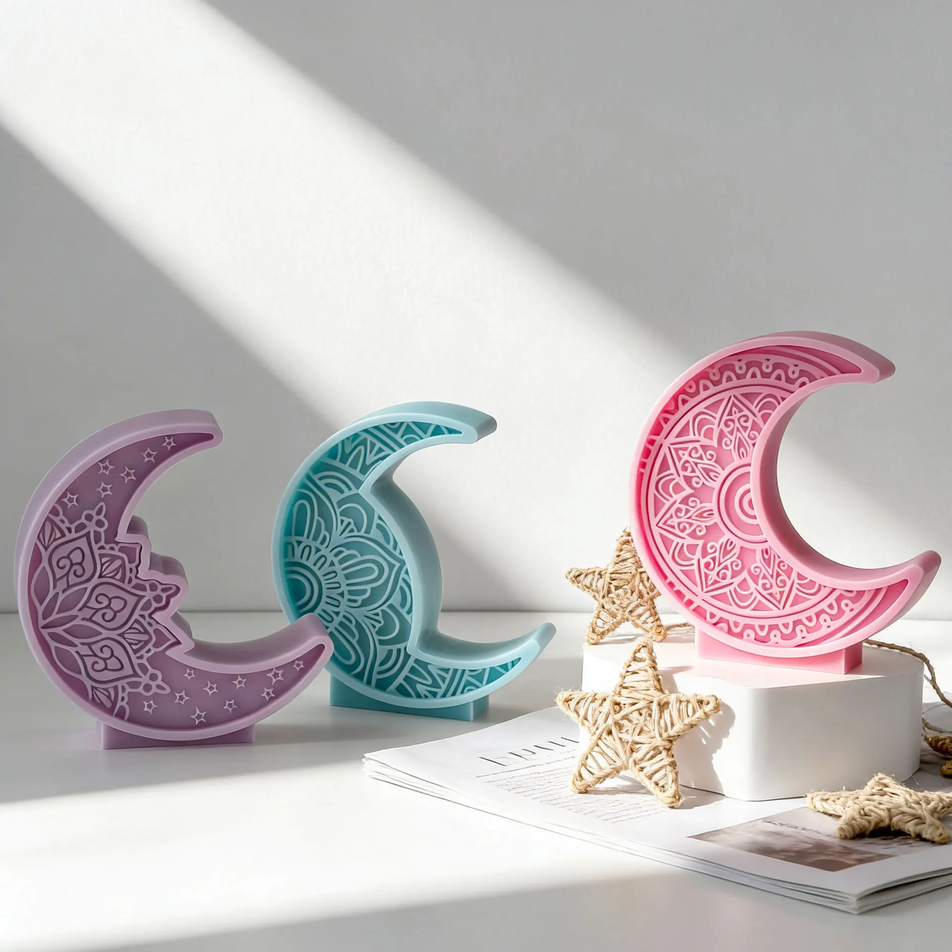 DIY Ramadan Series Relief Moon Candle Mold Handmade Epoxy Resin Silicone Molds Eid Mubarak Ramadan Candle Making Supplies