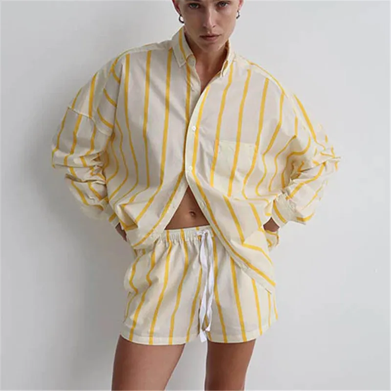 Gaono Women Striped 2 Piece Pajamas Button Down Shirts and Shorts Lounge Matching Set Short Sleeve Pjs Sleepwear